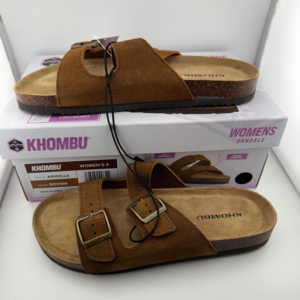 Khombu Ashville Sandals Womens 9 Brown NWT Suede Leather Buckle Slide Shoes